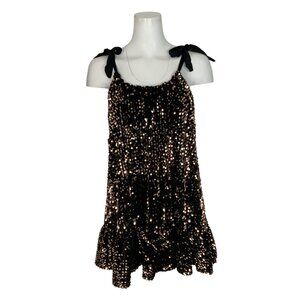 Free People Nova Convertible Sequin Mini Dress XS Bronze NEW